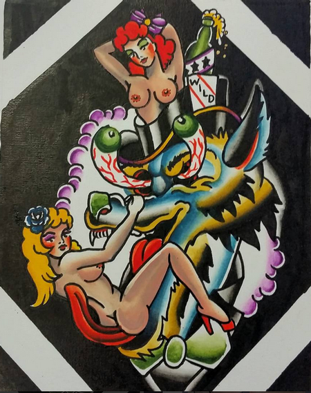 Tattoos - Tex Avery Style Wolf with Pinups - 109445